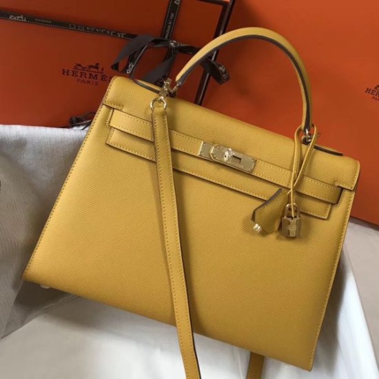 Special Grade Replica Hermes Kelly Bag 28cm/32cm Yellow Epsom Gold Hardware Clone Sale
