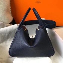 Special Grade Replica Hermes Lindy 26 cm bag in navy blue with gold hardware Clone Sale