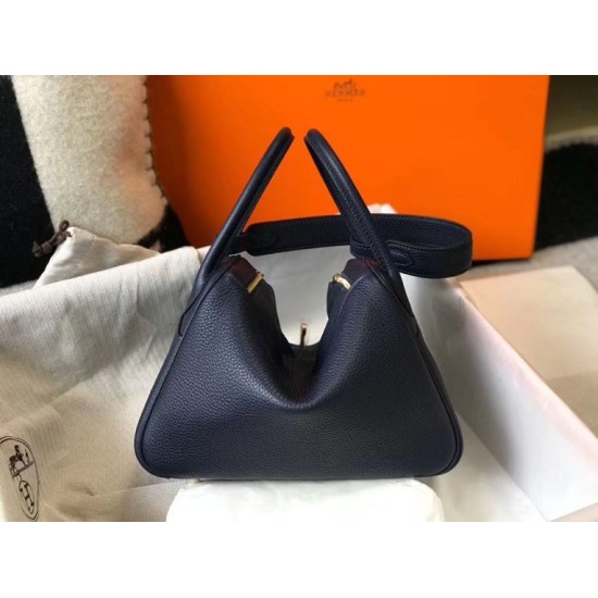 Special Grade Replica Hermes Lindy 26 cm bag in navy blue with gold hardware Clone Sale