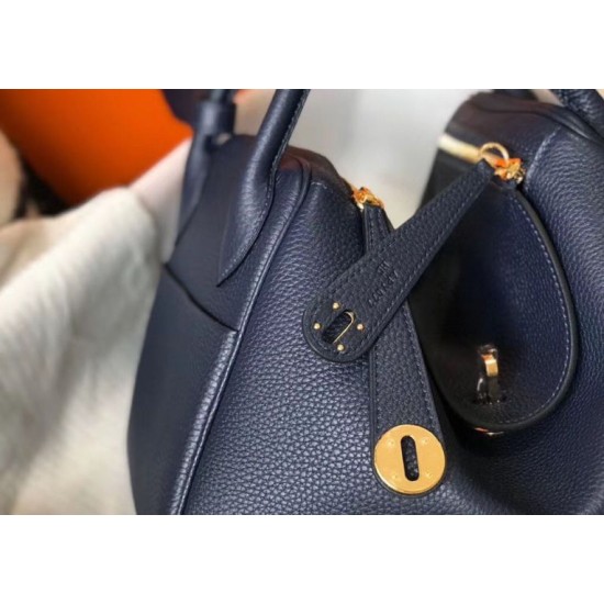 Special Grade Replica Hermes Lindy 26 cm bag in navy blue with gold hardware Clone Sale