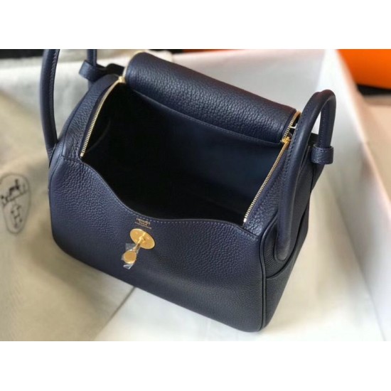 Special Grade Replica Hermes Lindy 26 cm bag in navy blue with gold hardware Clone Sale