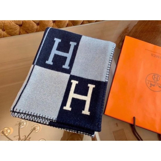 Special Grade Replica Hermes Avalon III Blanket in Blue Clone Sale
