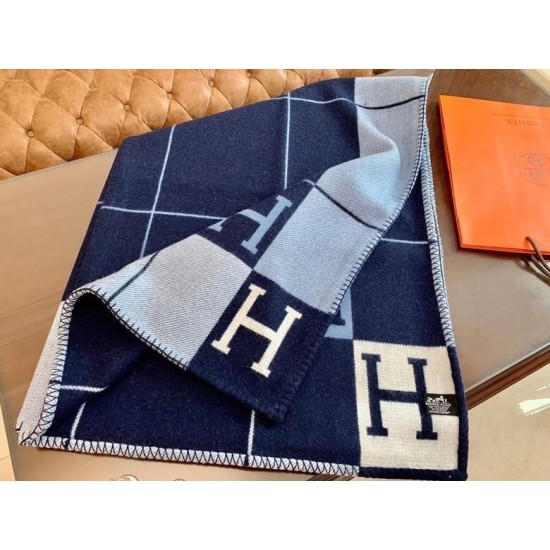 Special Grade Replica Hermes Avalon III Blanket in Blue Clone Sale