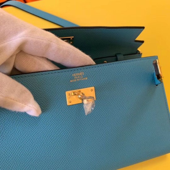 Special Grade Replica Hermes Kelly Classique Wallet To Go Epsom Blue Clone Sale