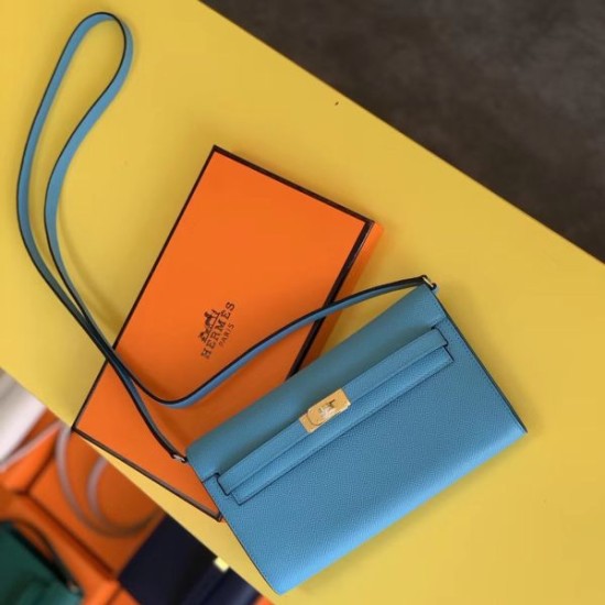 Special Grade Replica Hermes Kelly Classique Wallet To Go Epsom Blue Clone Sale