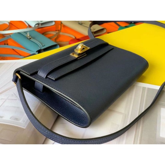 Special Grade Replica Hermes Kelly Classique To Go Wallet in Epsom Dark Blue Clone Sale
