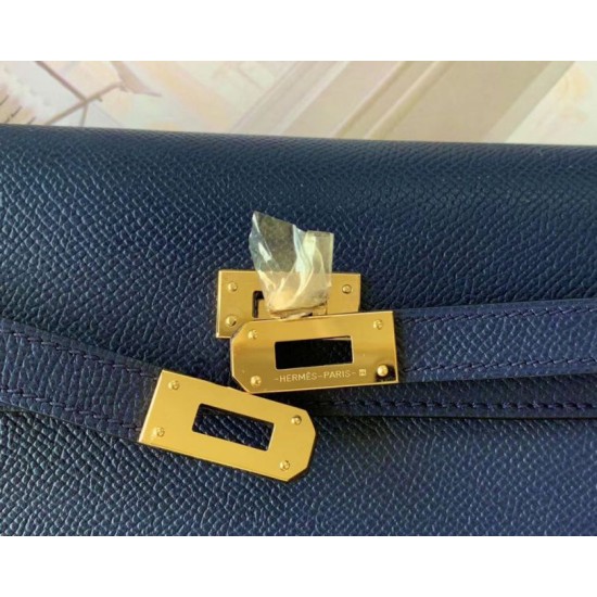 Special Grade Replica Hermes Kelly Classique To Go Wallet in Epsom Dark Blue Clone Sale
