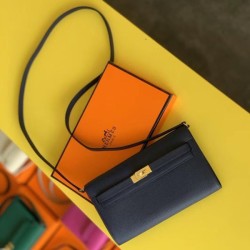 Special Grade Replica Hermes Kelly Classique To Go Wallet in Epsom Dark Blue Clone Sale