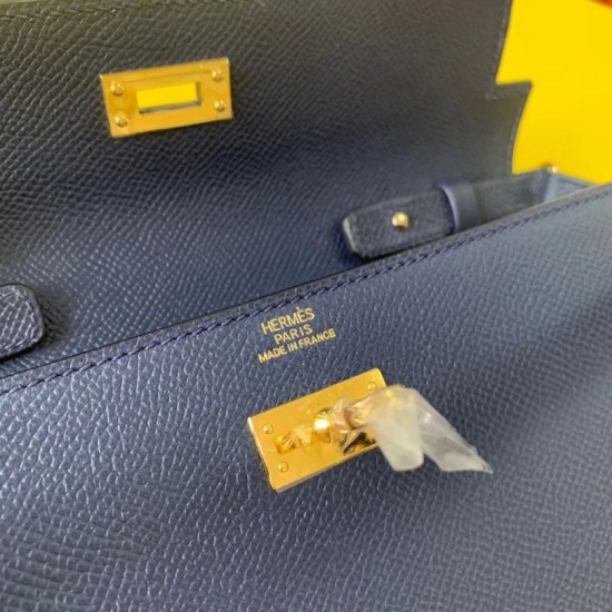 Special Grade Replica Hermes Kelly Classique To Go Wallet in Epsom Dark Blue Clone Sale