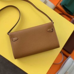 Special Grade Replica Hermes Kelly Classique To Go Wallet in Epsom Brown Clone Sale