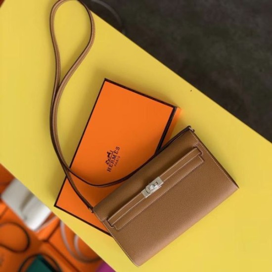 Special Grade Replica Hermes Kelly Classique To Go Wallet in Epsom Brown Clone Sale