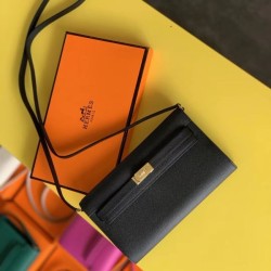 Special Grade Replica Hermes Kelly Classique To Go Wallet in Epsom Black Clone Sale