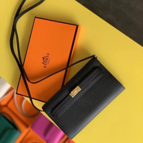 Special Grade Replica Hermes Kelly Classique To Go Wallet in Epsom Black Clone Sale