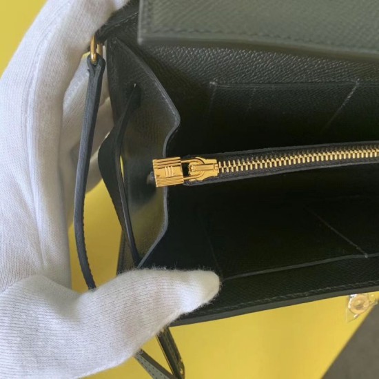 Special Grade Replica Hermes Kelly Classique To Go Wallet in Epsom Black Clone Sale