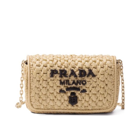 Replica Prada Crochet Raffia Shoulder Bag Apricot