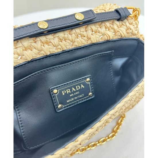 Replica Prada Crochet Raffia Shoulder Bag Apricot