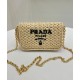 Replica Prada Crochet Raffia Shoulder Bag Apricot