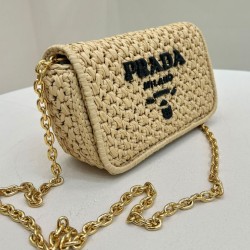 Replica Prada Crochet Raffia Shoulder Bag Apricot