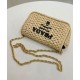 Replica Prada Crochet Raffia Shoulder Bag Apricot