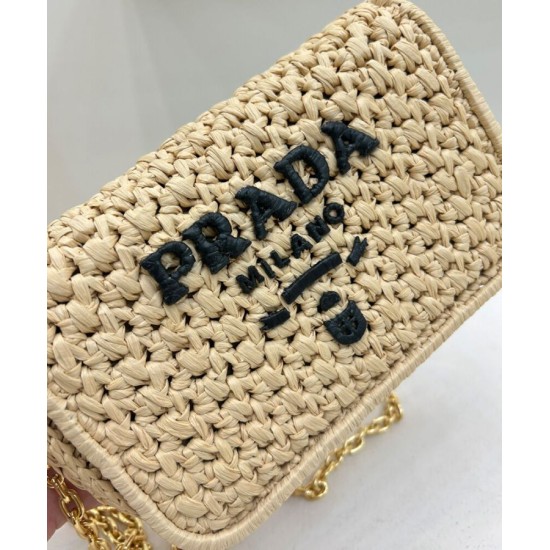 Replica Prada Crochet Raffia Shoulder Bag Apricot