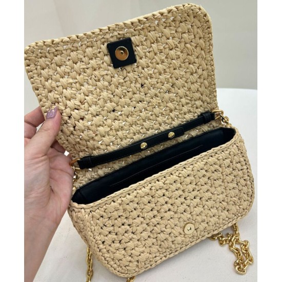 Replica Prada Crochet Raffia Shoulder Bag Apricot