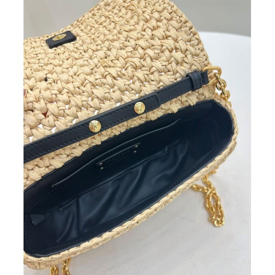 Replica Prada Crochet Raffia Shoulder Bag Apricot