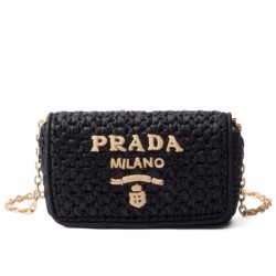 Replica Prada Crochet Raffia Shoulder Bag Black