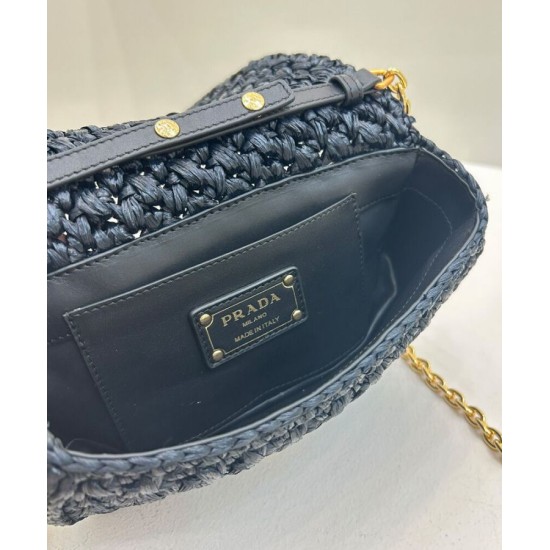 Replica Prada Crochet Raffia Shoulder Bag Black