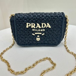 Replica Prada Crochet Raffia Shoulder Bag Black Replica Prada Crochet Raffia Shoulder Bag Black