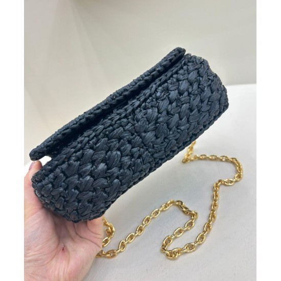Replica Prada Crochet Raffia Shoulder Bag Black