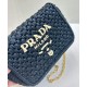 Replica Prada Crochet Raffia Shoulder Bag Black