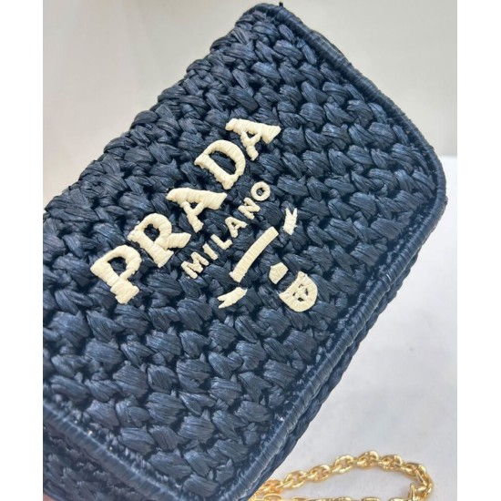 Replica Prada Crochet Raffia Shoulder Bag Black
