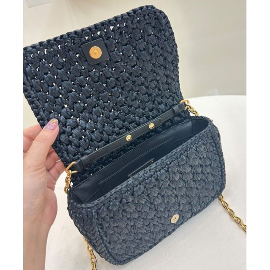 Replica Prada Crochet Raffia Shoulder Bag Black