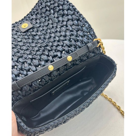 Replica Prada Crochet Raffia Shoulder Bag Black