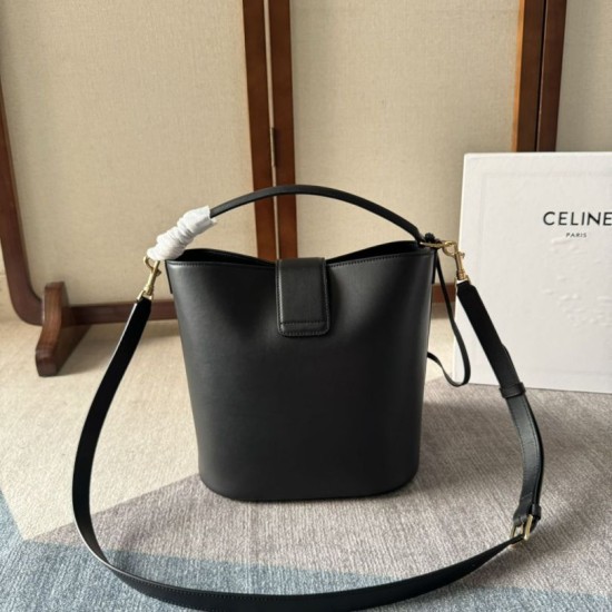 Replica Celine Small/Medium Bucket Louise Bag Black Smooth Calfskin