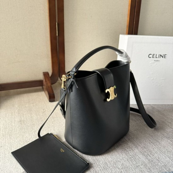 Replica Celine Small/Medium Bucket Louise Bag Black Smooth Calfskin