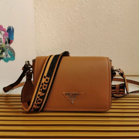 Replica Prada Flap Small Shoulder Bag Grained Brown