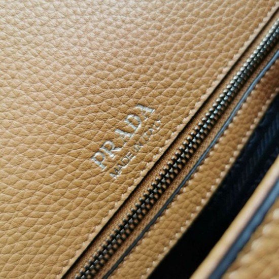 Replica Prada Flap Small Shoulder Bag Grained Brown