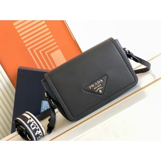 Replica Prada Flap Small Shoulder Bag Grained Black