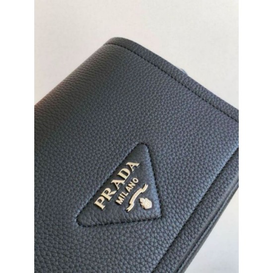 Replica Prada Flap Small Shoulder Bag Grained Black