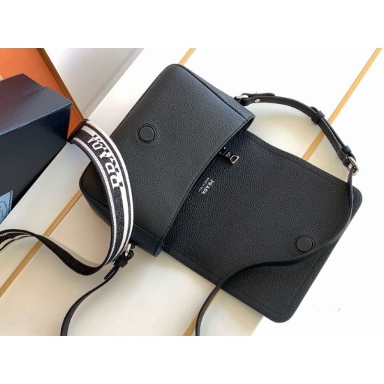 Replica Prada Flap Small Shoulder Bag Grained Black