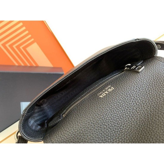 Replica Prada Flap Small Shoulder Bag Grained Black
