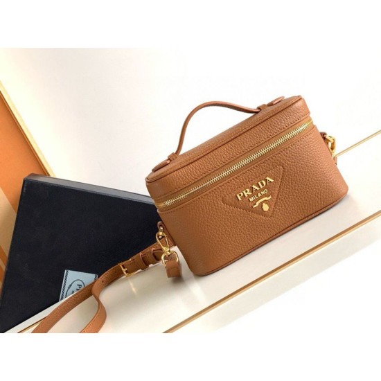 Replica Prada Mini Vanity Bag Grained Brown