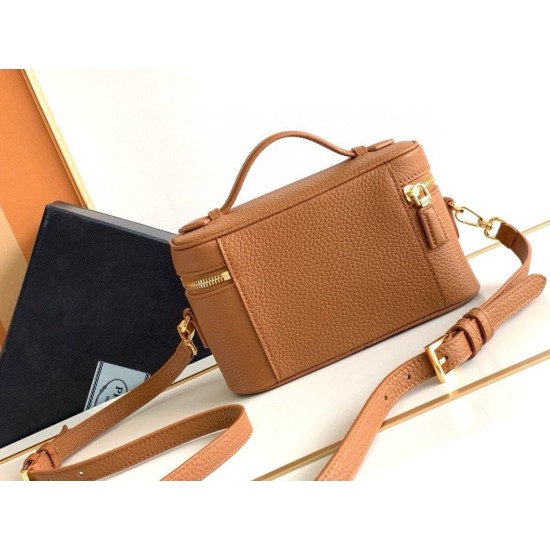 Replica Prada Mini Vanity Bag Grained Brown
