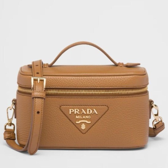 Replica Prada Mini Vanity Bag Grained Brown