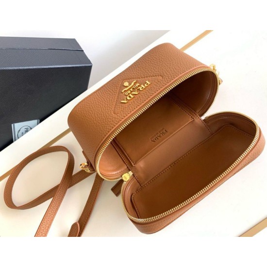 Replica Prada Mini Vanity Bag Grained Brown