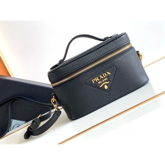Replica Prada Mini Vanity Bag Grained Black