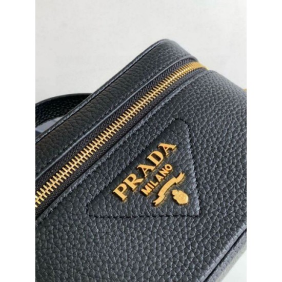Replica Prada Mini Vanity Bag Grained Black