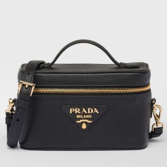 Replica Prada Mini Vanity Bag Grained Black