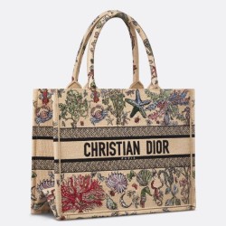 Replica Dior Medium Book Tote Bag Raffia with Dior Cabinet de Curiosites Beige